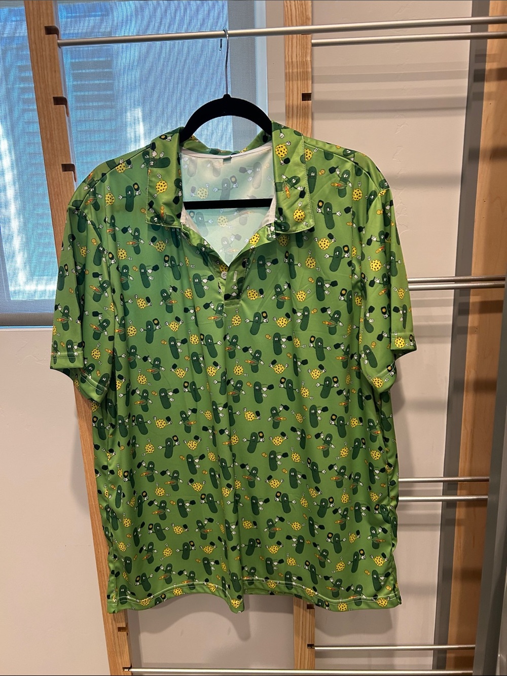 Men's Green Short-Sleeve Polo with Playful Print